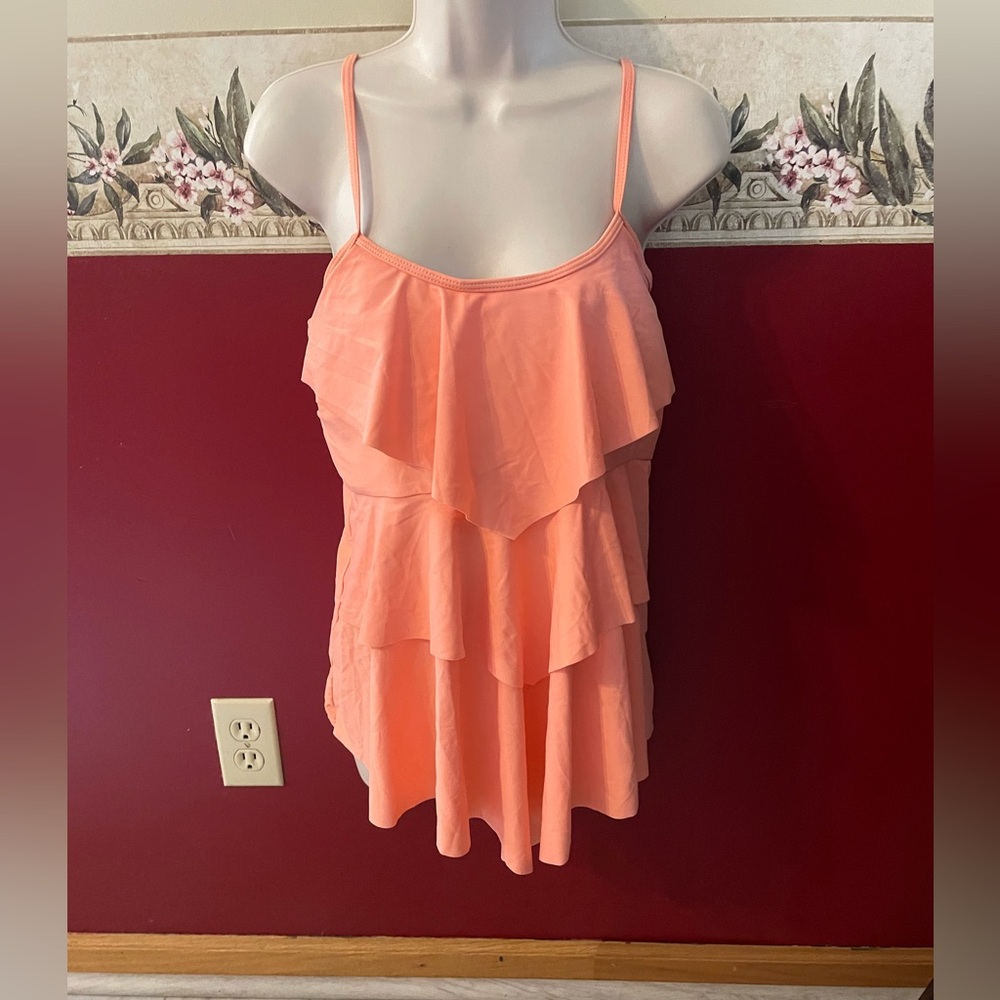 Women's Peach Ruffle Swim Camisole with Adjustable Straps